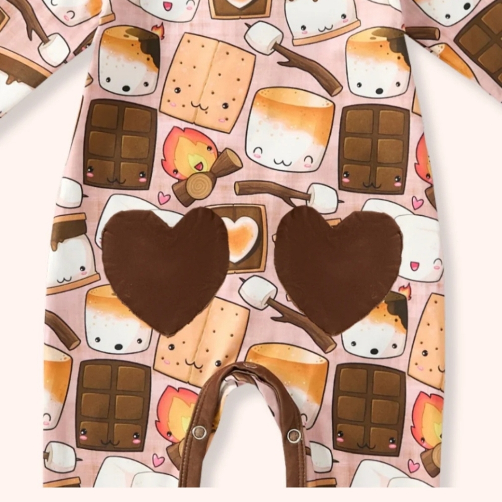 Cute S'mores Patterned Kids One Piece Romper